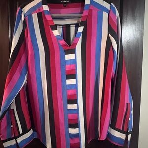 Express Women's Bold Striped Blouse - Blue, Pink, Black